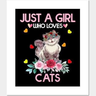 Cat  For  Girls Kids, Just A Girl Who Loves Cats Posters and Art